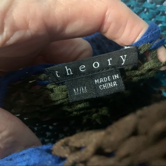 Theory Nimue Space Adriatic Sea Striped Crochet Low Back Sweater - Picture 2 of 4